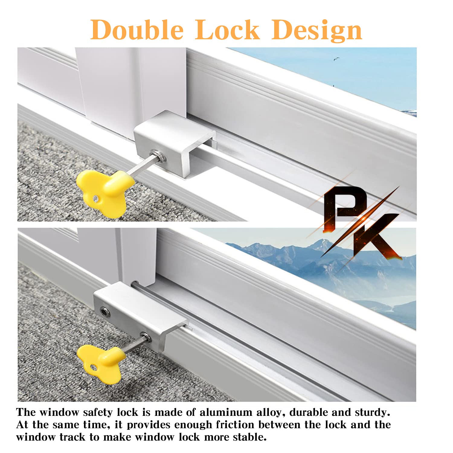 SNOWIE SOFT 4 Sets Sliding Window Locks, Baby Safety Lock, Security Window Lock Aluminum with Key, Window Stoppers for Slide Door, Adjustable Security Locks for Kids Room Hung Windows