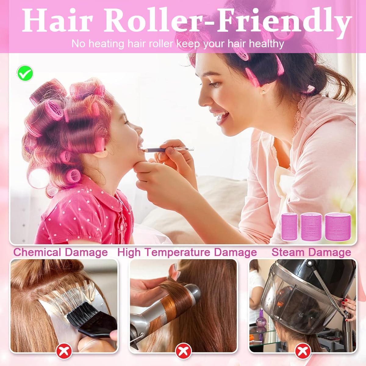 MAYCREATE Heatless Hair Curler Hair Roller for Women Girls, 12pcs Hair Curler Rollers Kit & 12 Bang Clips - 3 Sizes, Jumbo, Large & Medium