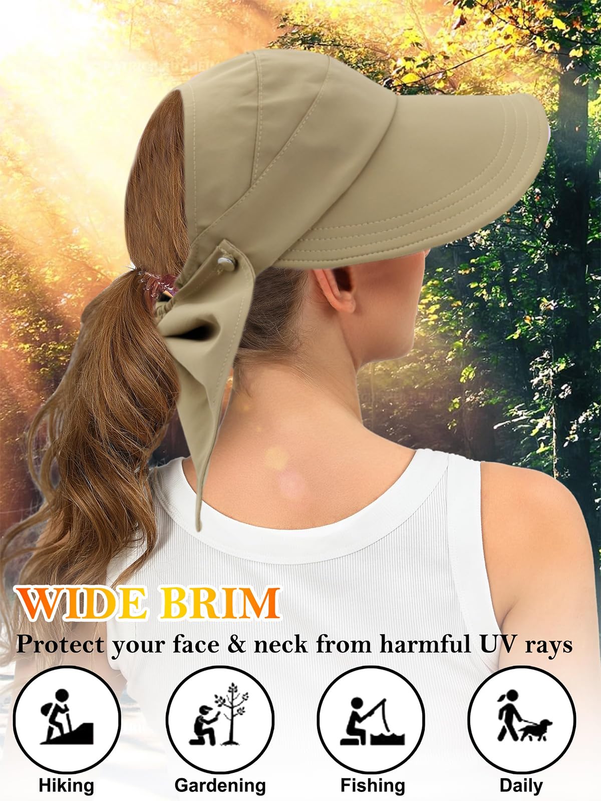 PALAY Bucket Hat for Women Stylish Sun Hats for Girls, Fashion Wide Brim Hat for Women Sun Protection Cap Summer Hats Lightweight Quick Dry Ponytail Foldable Beach Hat - Khaki