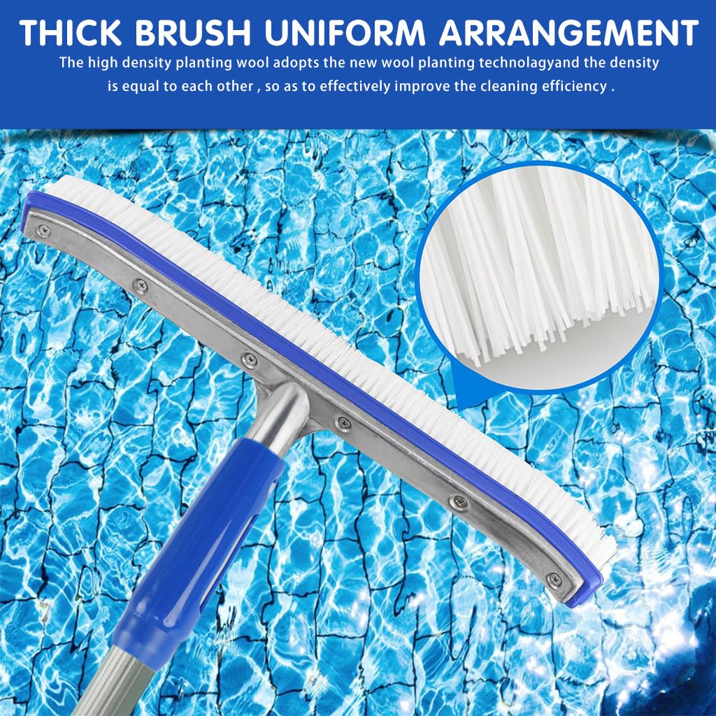 Proberos Swimming Pool Cleaning Brush 5.24ft Assembly Long Handle Cleaning Brush Hard Bristles Cleaning Brush 17.3 Inches Wide Cleaning Brush for Pool, Floor, Wall & Tile