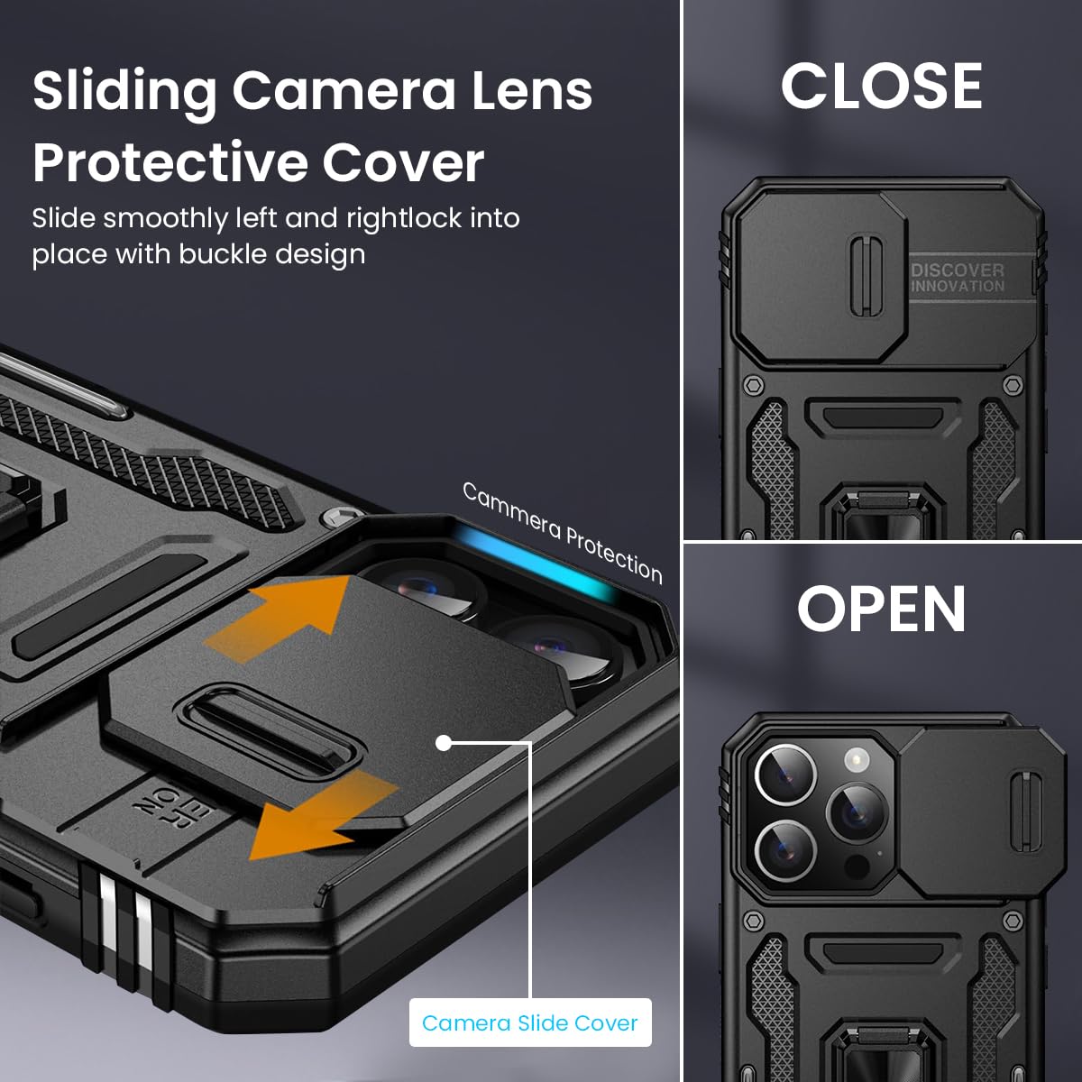 ZORBES Phone Case for iPhone 16 Pro Max, XLSleek Magnetic Phone Case with Kickstand Phone Ring &Sliding Camera Lens Cover Magnetic Phone Holder Shockproof Phone Case for iPhone 16 Pro Max