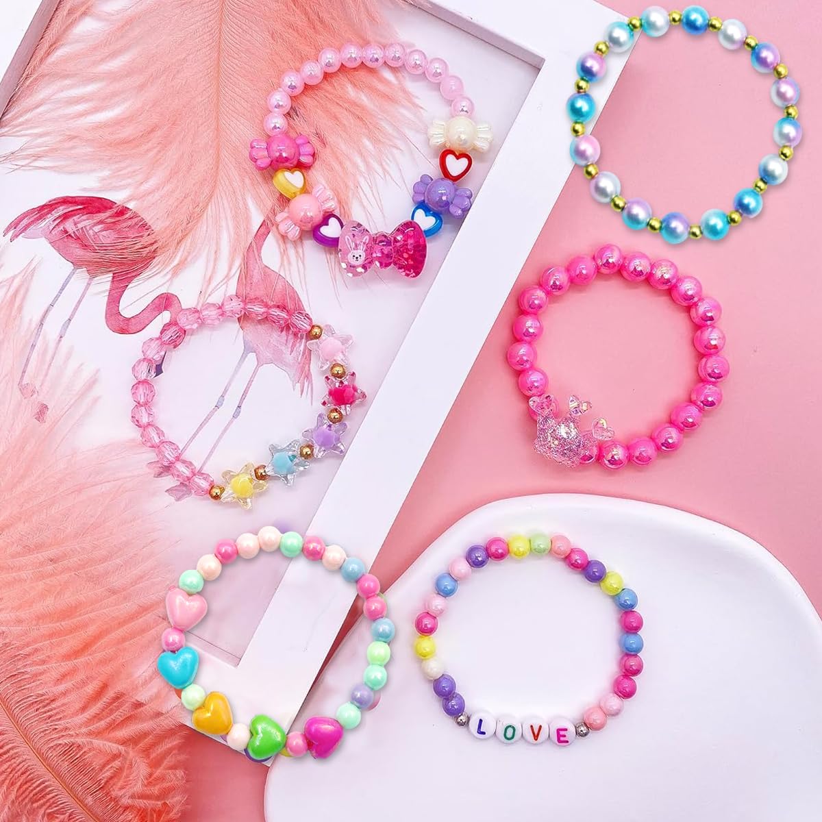SANNIDHI 6Pcs Beads Bracelet for Girls Kids Friendship Bracelet Cute Beaded Bracelets Set Girls Toddler Costume Jewelry Party Pretend Play Birthday Christmas Gifts