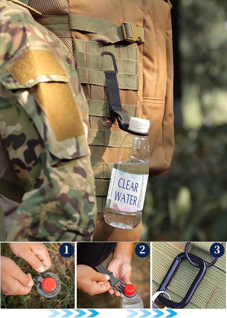 Proberos® 1PC Bottle Buckle Clip Hanging Portable Water Ring Holder Keychain Mineral for Backpack Belt Nylon Webbing Strap Outdoor Tactical Camping Hiking - Black
