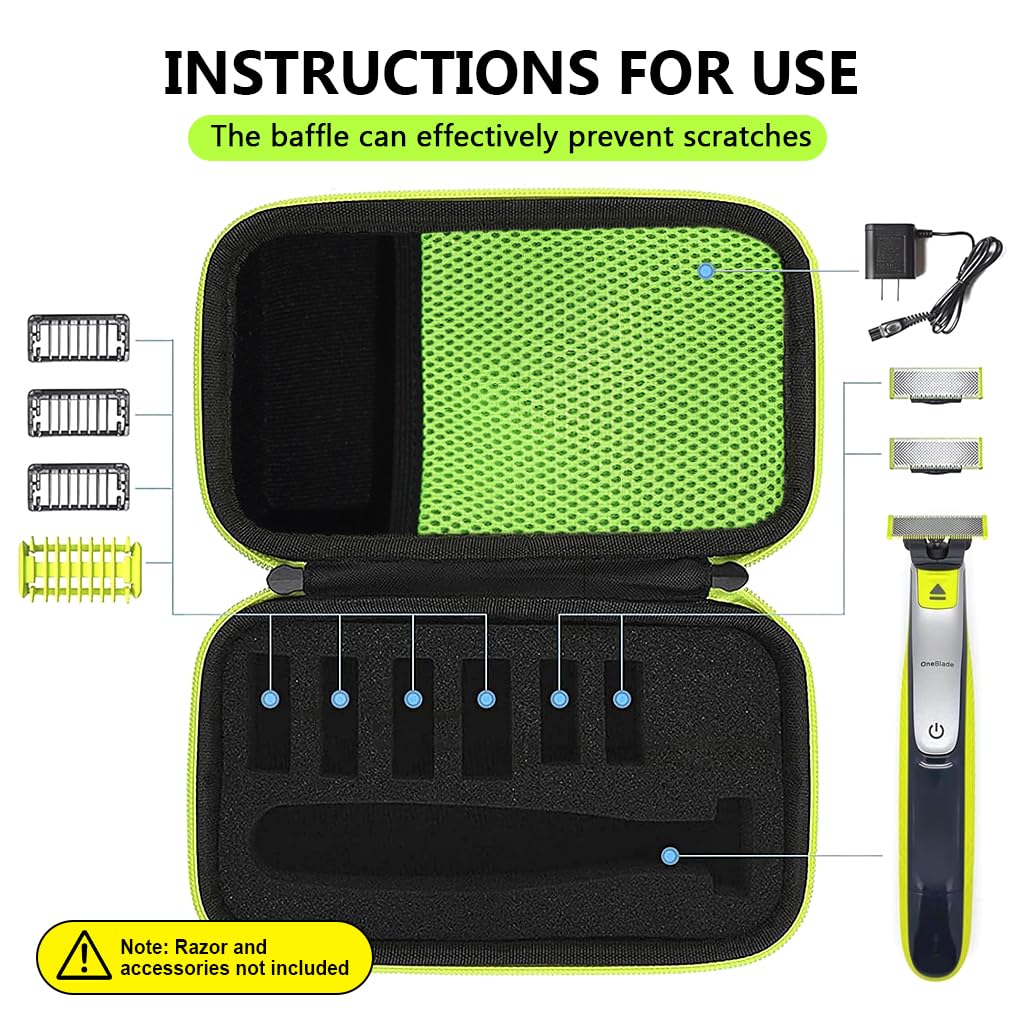 HANNEA Hard Case PU Storage Bag phi-lips Electric Shaver Travel Carry Bag with Hand Strap Organizer Bag for phi-lips Norelco OneBlade QP2520, QP2530, QP2620, QP2630, No phi-lips Shaver Included