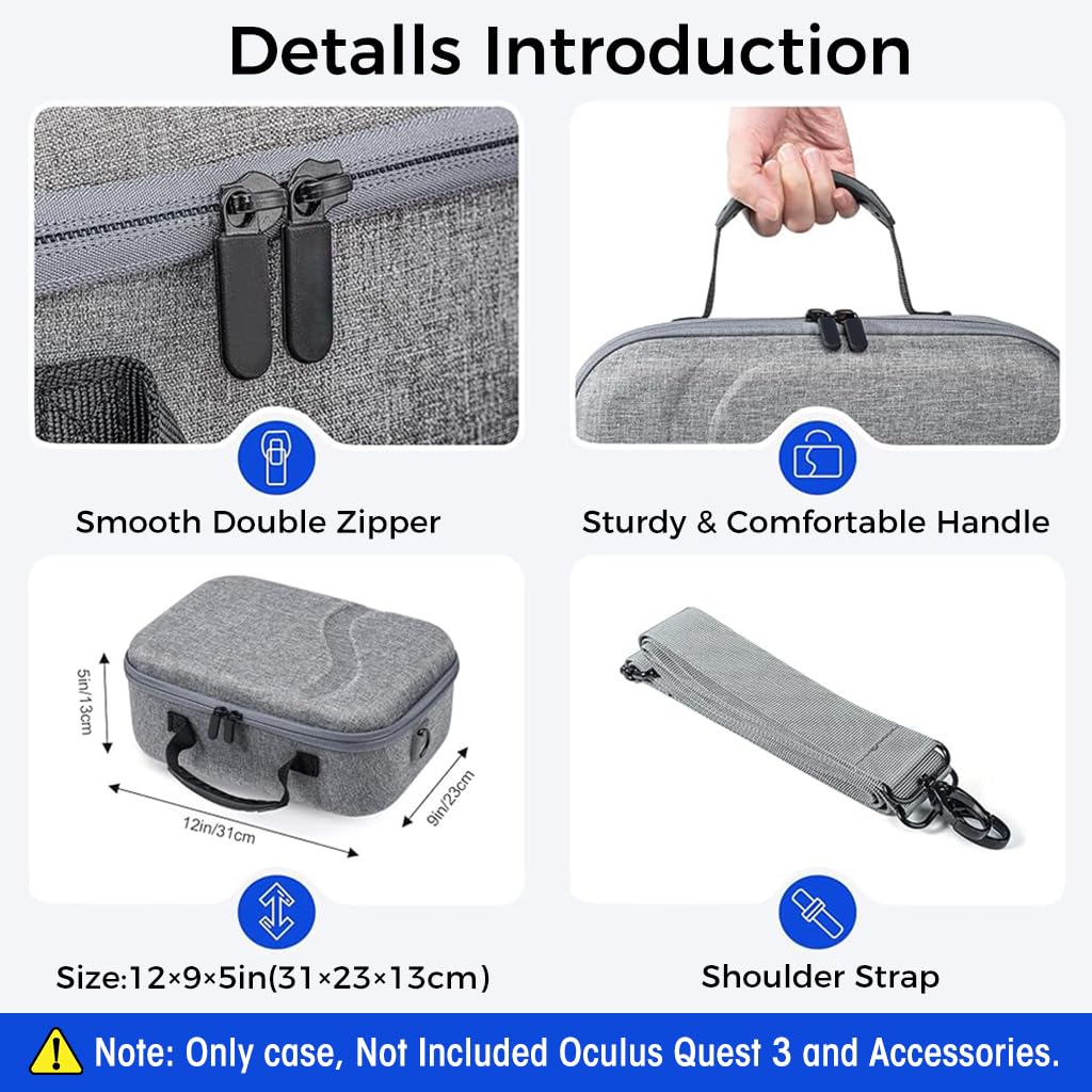 ZORBES Carrying Case for Meta Quest 3, Anti-scratch Meta Quest 3 Carry Case Travel Case Bag for Oculus Quest 3 Accessories, Meta Quest 3 Case with Handle & Shoulder Strap, Not Included Oculus Quest 3
