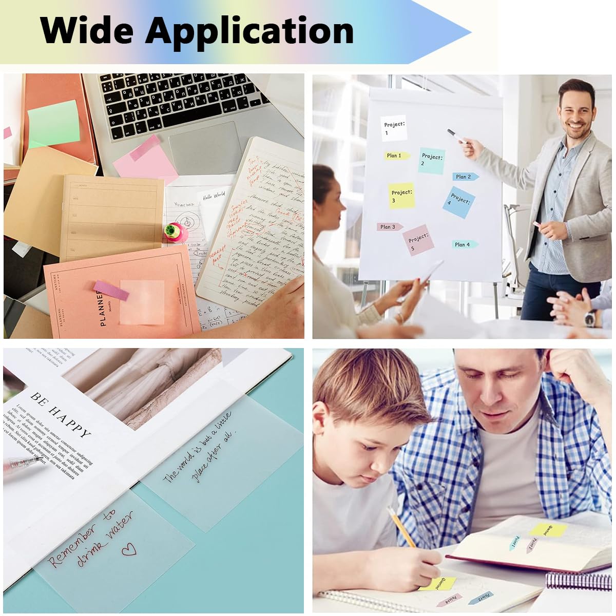 HASTHIP 650 Sheets Sticky Notes, Self Adhesive Transparent Sticky Notes, Pastel Clear Sticky Notes, See Through Coloured Translucent Sticky Notes for Students School Office Supplies