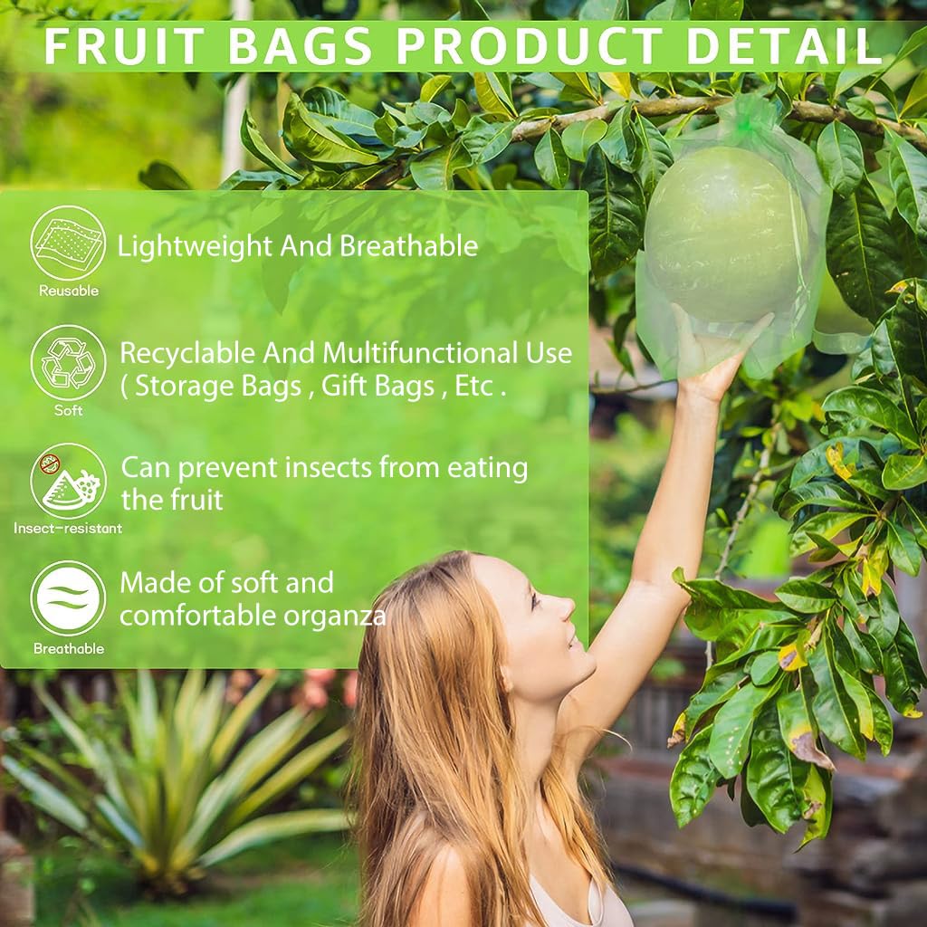 Optifit 50pcs Fruit Protection Bags for Apples, Mango Orange, Pomegranate, Guava, Grape, Papaya, 20 * 15cm Drawstring Net Barrier Bag, Breathable, Easy to Use, Resistant to Insects and Birds