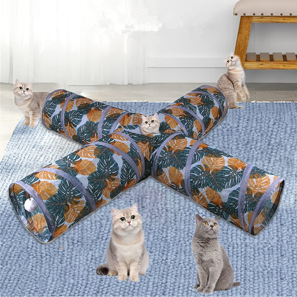 Qpets 4 Way Cat Tunnel Cat Toys Pet Tube Collapsible Play Toy Indoor Outdoor Kitty Puppy Toys for Puzzle Exercising Hiding Training Toys