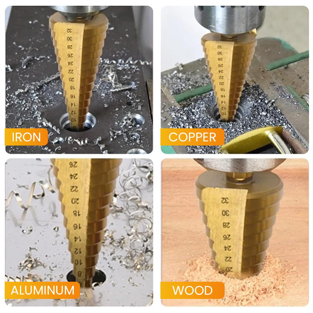 Serplex 6PCS Step Drill Bits Set, HSS High Speed Steel for Stainless Steel, Metal, Wood, Plastic Drilling 4-32MM/4-20 MM/4-12MM/6MM/8MM/3MM with Case for Woodworking, DIY Lovers