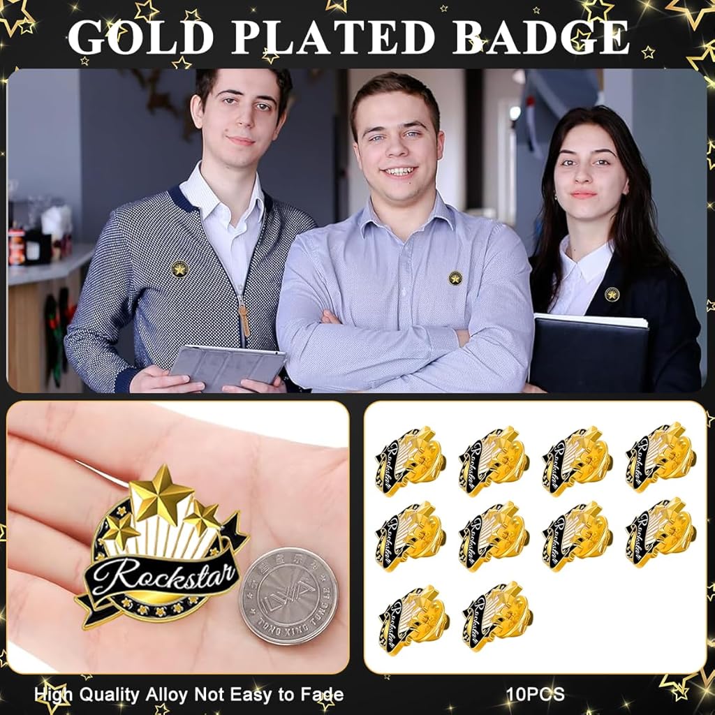 SANNIDHI® 10Pcs Employee of The Month Lapel Pin Pentagram 'Rock Star' Brooch Charm Enamel Bag Charms DIY Metal Lapel Pin No Sew Enamel Employee Pin Performance Reward Pins