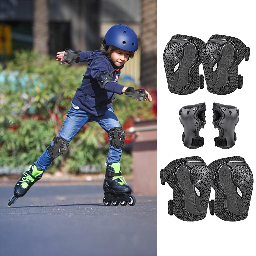 Proberos 6Pcs Kid Protective Set, Arm Guards & Elbow Pads Thicken Breathable Pads Guards for Rollerblading, Cycling, Skating and Other Activities Prone to Knee Injury, Black