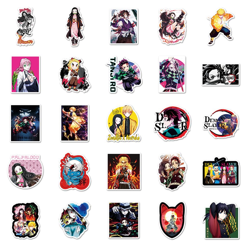 HASTHIP 100pcs Laptop Stickers Demon Slayer Sticker - Anime Cartoon Decal for Kids, Anime Demon Slayer Stickers for Teen Water Bottle, Waterproof Vinyl Decal for Laptop Phone Skateboard