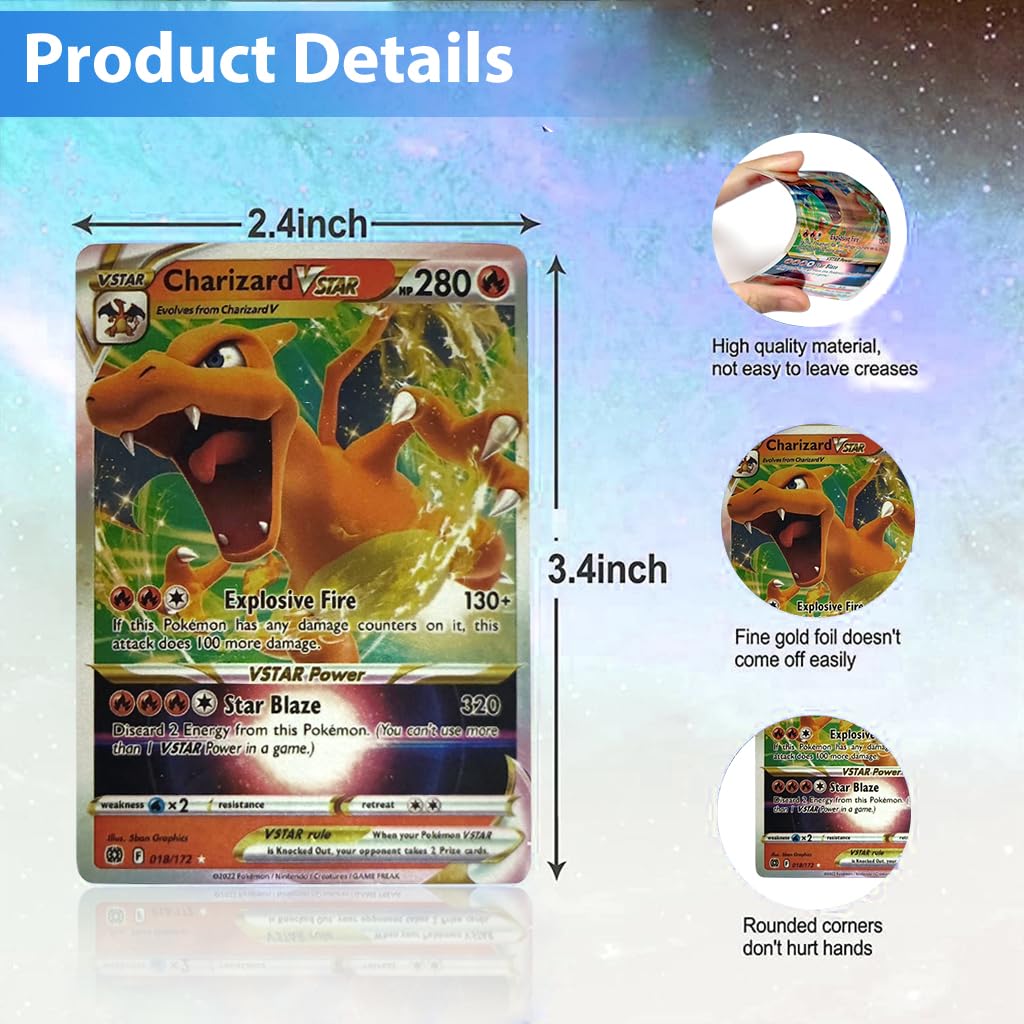 PATPAT Poke-mon Cards 100 Pcs Rainbow Poke-mon Cards Foil Game Card 85 VSTAR+New 15EX Color Foil Cards and Common/Rare Mystery Cards with Box, Poke-mon Toys Gifts for Boys Poke-mon Fans Unofficial
