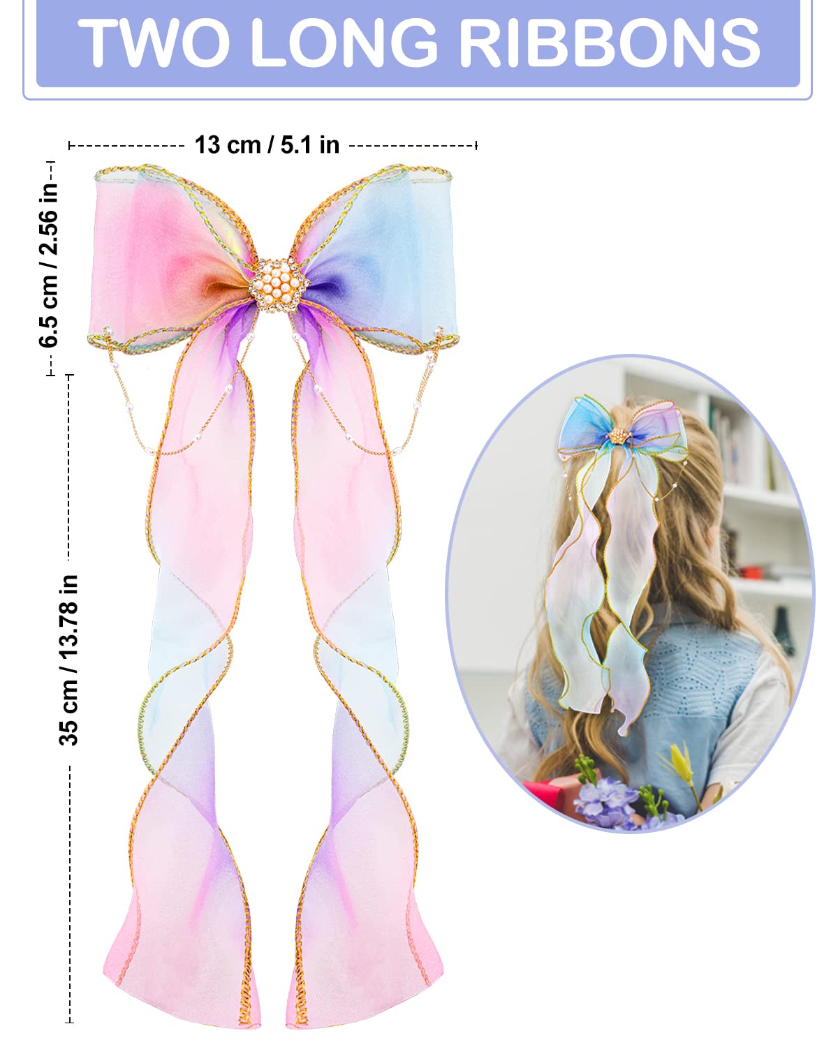 SANNIDHI 3pcs Ribbon Bow Hair Clips for Girls, Rhinestone Crown Hair Bows Clip Set, Cute Stylish Butterfly Applique Hair Accessories for Kids Toddler Girls Princess Dress up