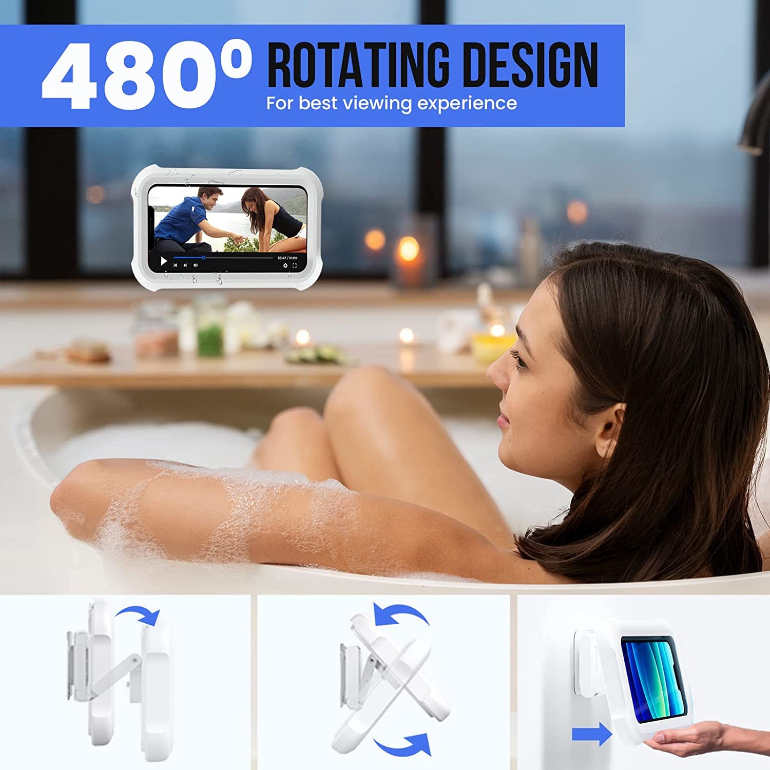 ZORBES Shower Phone Holder Waterproof, Anti-Fog Universal Phone Stand Case with HD Touch Screen and 480¡ãRotation Design, Bathroom Wall Mount Waterproof Pouch for iPhone 14 13 12 11 Pro Max XS XR