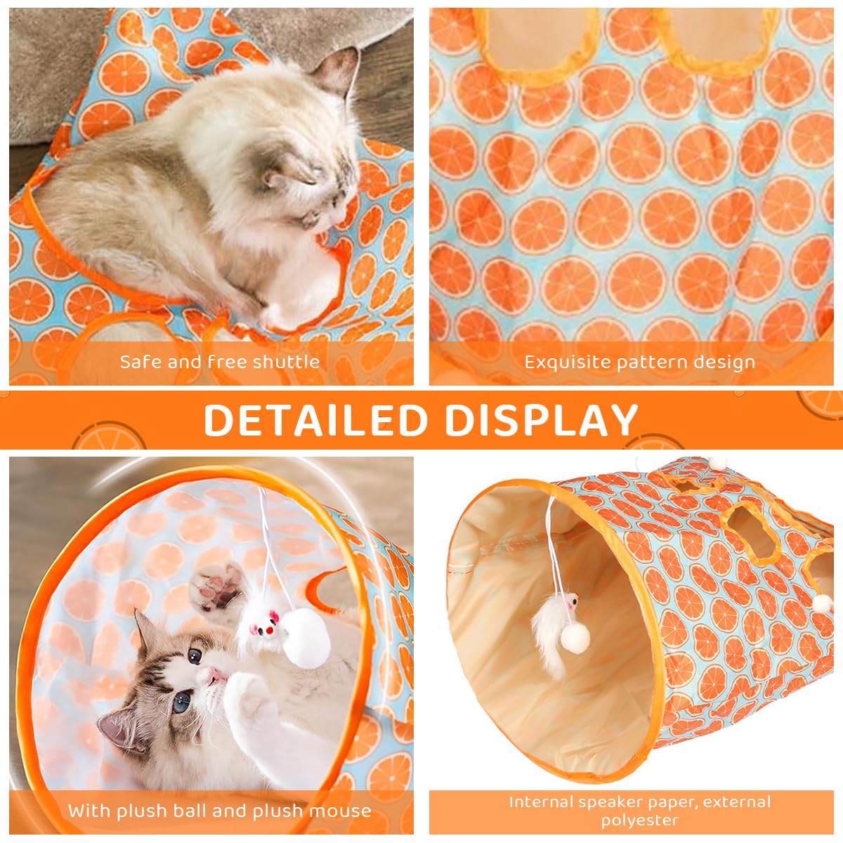 Qpets Cat Hiding Toy Cat Tunnel Bag Indoor Interactive Print Tunnel Bag with Plush Toy Hiding Training Toy for Kittens