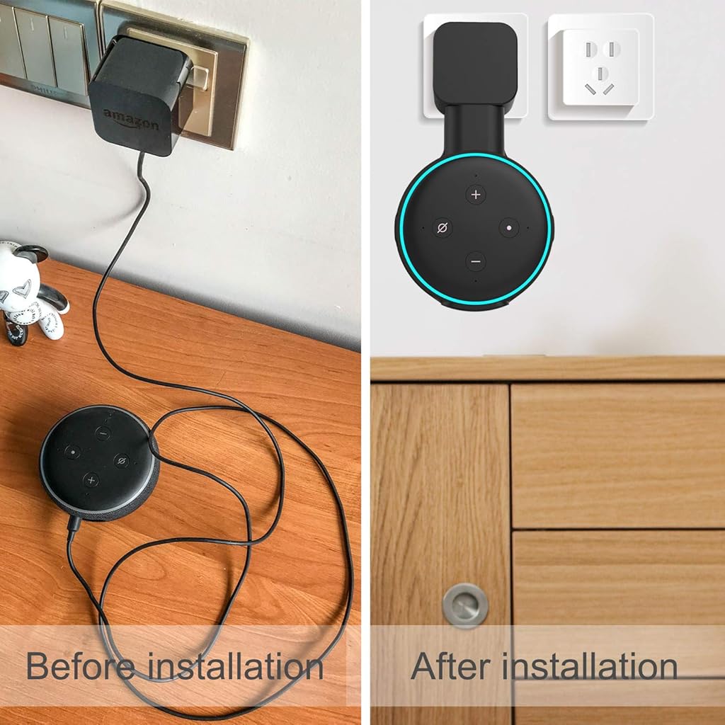 ZORBES Wall Adapter Holder for Alexa Echo Dot 3rd Generation,A Space-Saving Solution with Cord Management for Your Smart Home Speakers, Alexa Echo Dot Accessories ( Holder Only, Black)