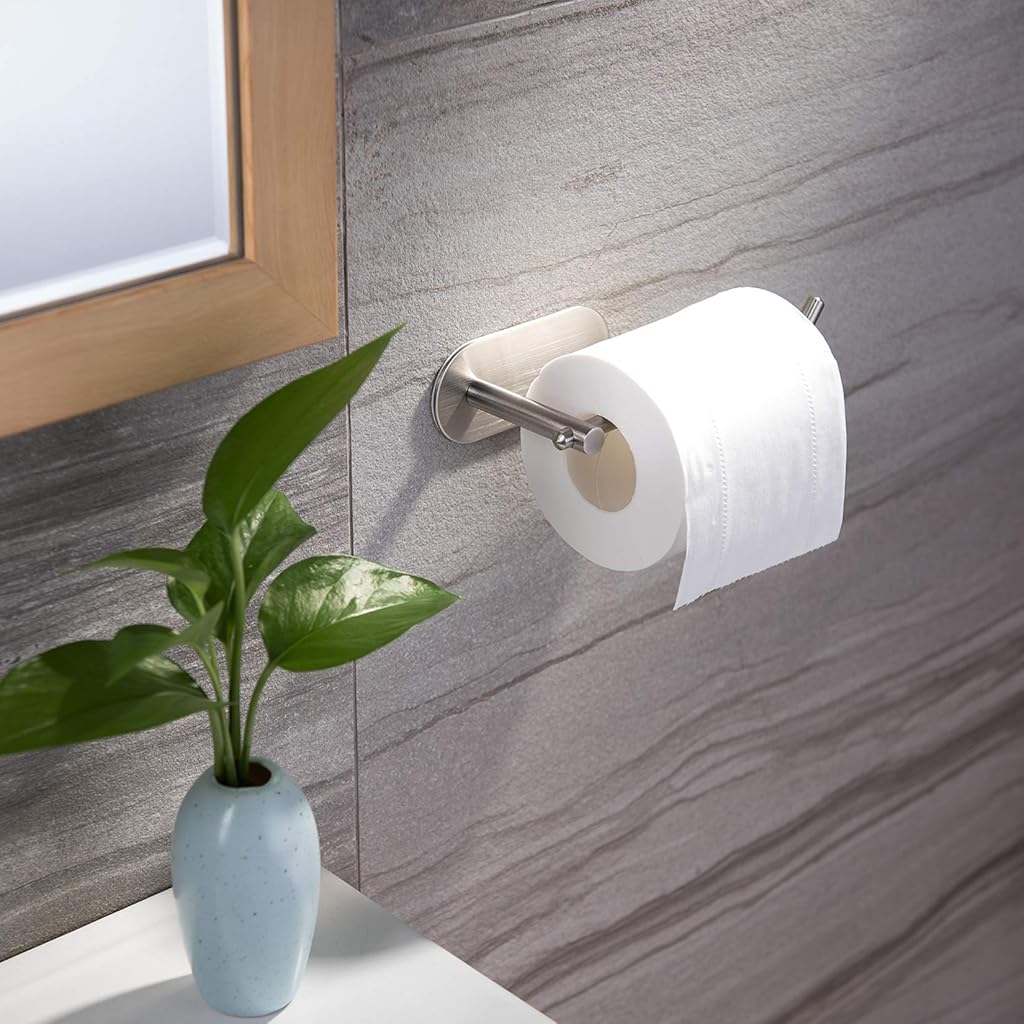 HASTHIP® Toilet Paper Holder Self Adhesive Thicken 304 Stainless Steel Rustproof Roll no Drilling for Bathroom Kitchen Washroom Chrome Finish 16 x 4.5 x 8.2CM Silver 3PCS
