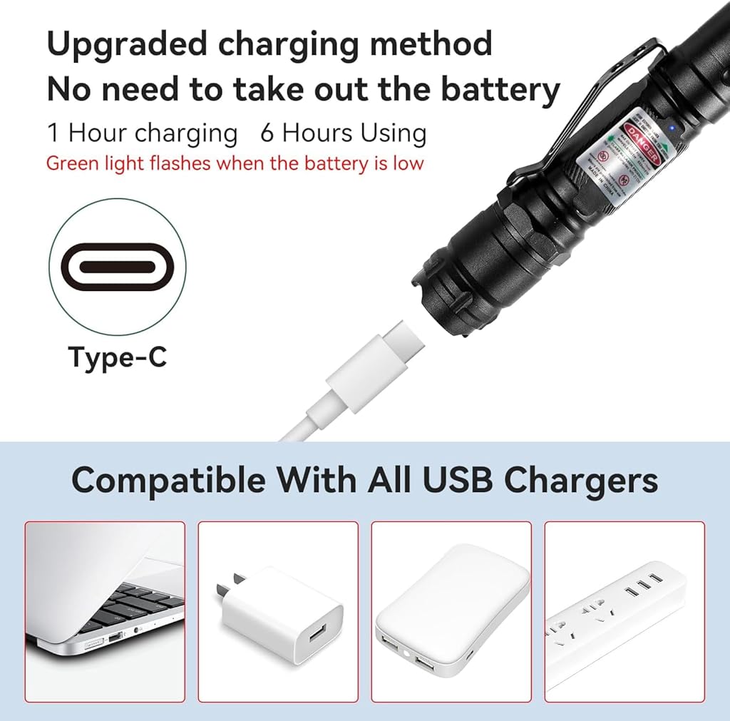 Climberty® LED Green Laser Pointer 10000m Long Range Beam Green Laser Pointer with 8 Patterns Waterproof Aluminum Alloy USB Rechargeable Green Laser Pointer for Stargazing, Hiking