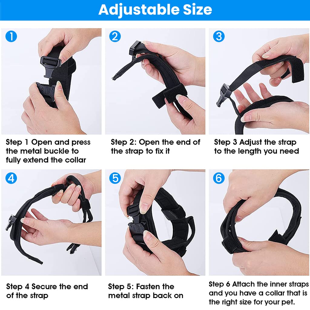 Qpets Dogs Collar for Large Dogs Adjustable Nylon Tactical Dog Collar with Strap Handle Dog Training Collar Quick Release Metal Buckle for Medium Adult Dogs(Black, L, 17''-20.5''/43-52cm)