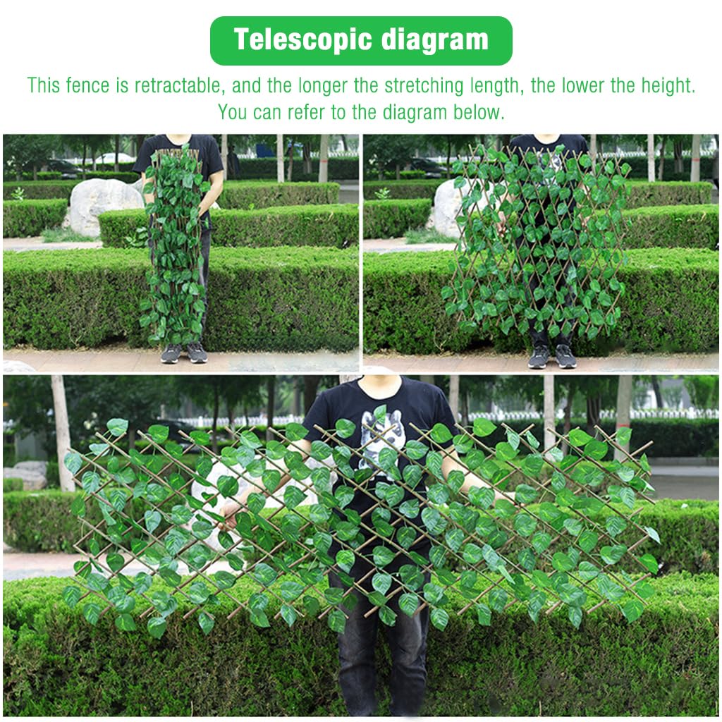 HASTHIP Artificial Grass Trellis for Garden Outdoor Indoor Decoration, Expandable Garden Fence, Faux Ivy Fencing Panel, Artificial Hedge Green Wall Grass Leaves (20 * 70cm to 200 * 32cm)