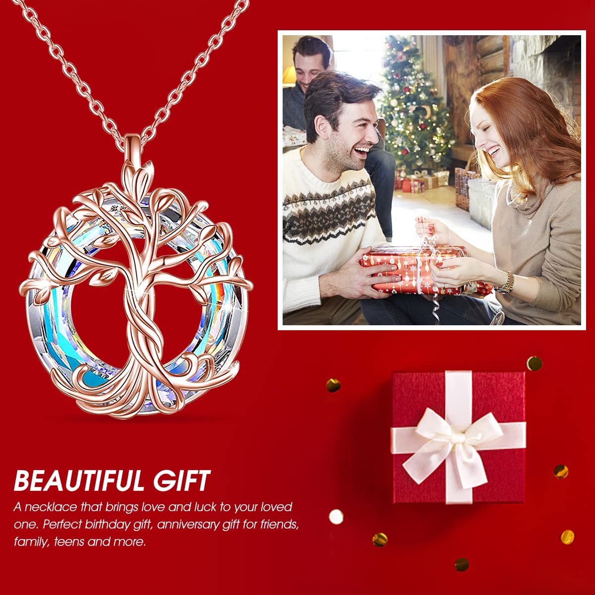 SANNIDHI Pendant for Women Stylish Tree of Life Alloy Electroplating Necklace for Women & Girls Fashion Neck Locket Chain Pendant for Women & Girls Gift for Best Friend - Rose Gold