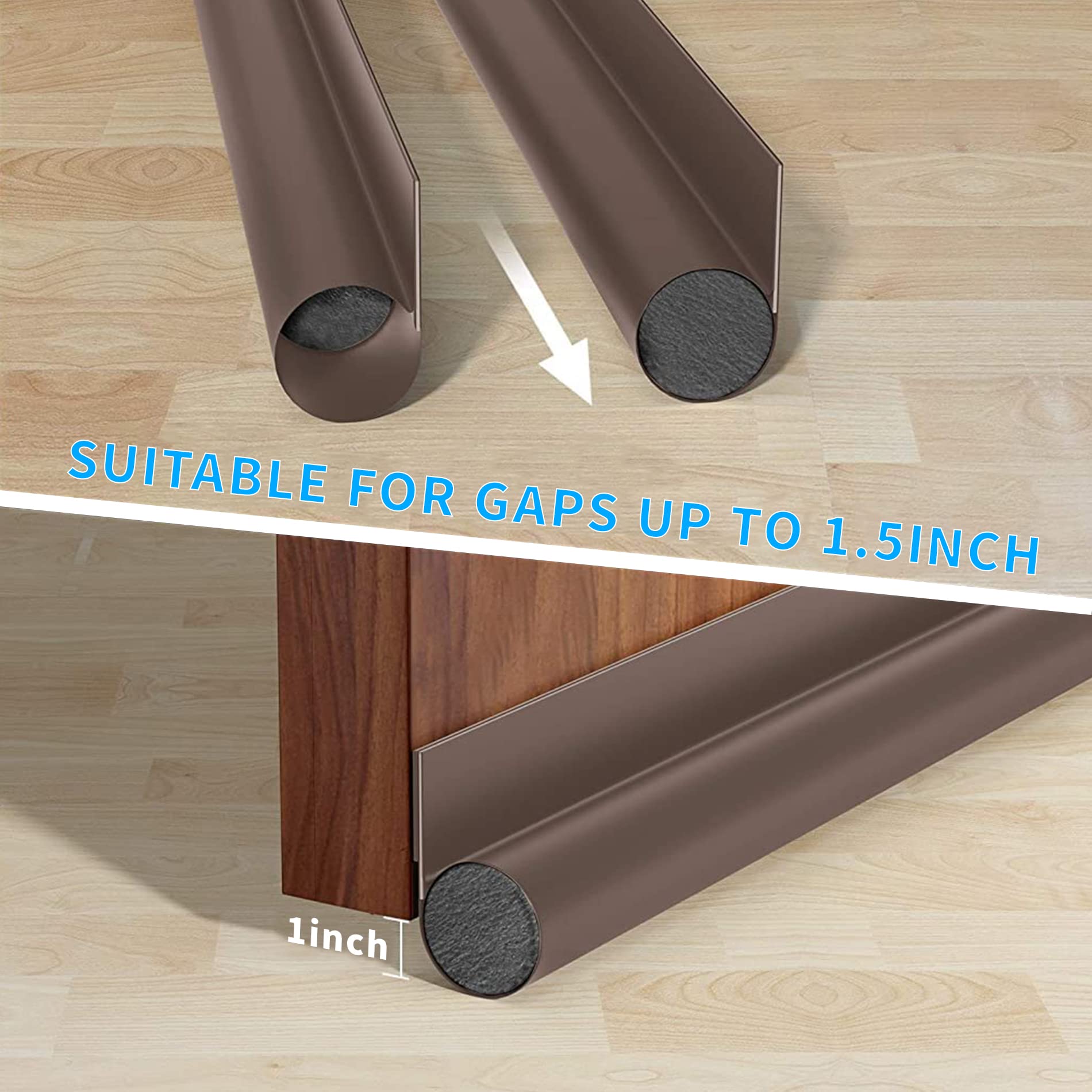 HASTHIP 2 Pack Door Bottom Sealing Strip, 37.4'' Length Flexible Door Draft Stopper Weather Stripping, Self Adhesive Door Gap Strip Suitable for Interior/Exterior Doors (Brown)