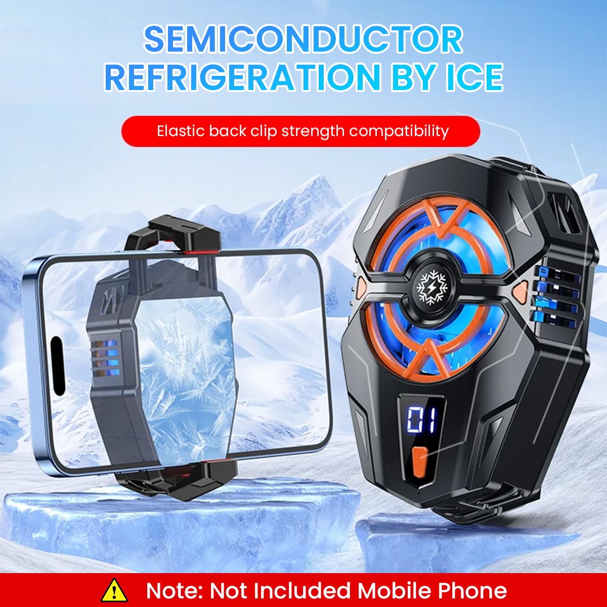 ZORBES Phone Cooler Gaming Fan, 3 Speed Adjustable Gaming Phone Cooling Fan with Digital Display and 5 Pairs Finger Covers, Phone Cooler for iOS & Android Smartphones from 4.5 to 6.7 in for Live Streaming