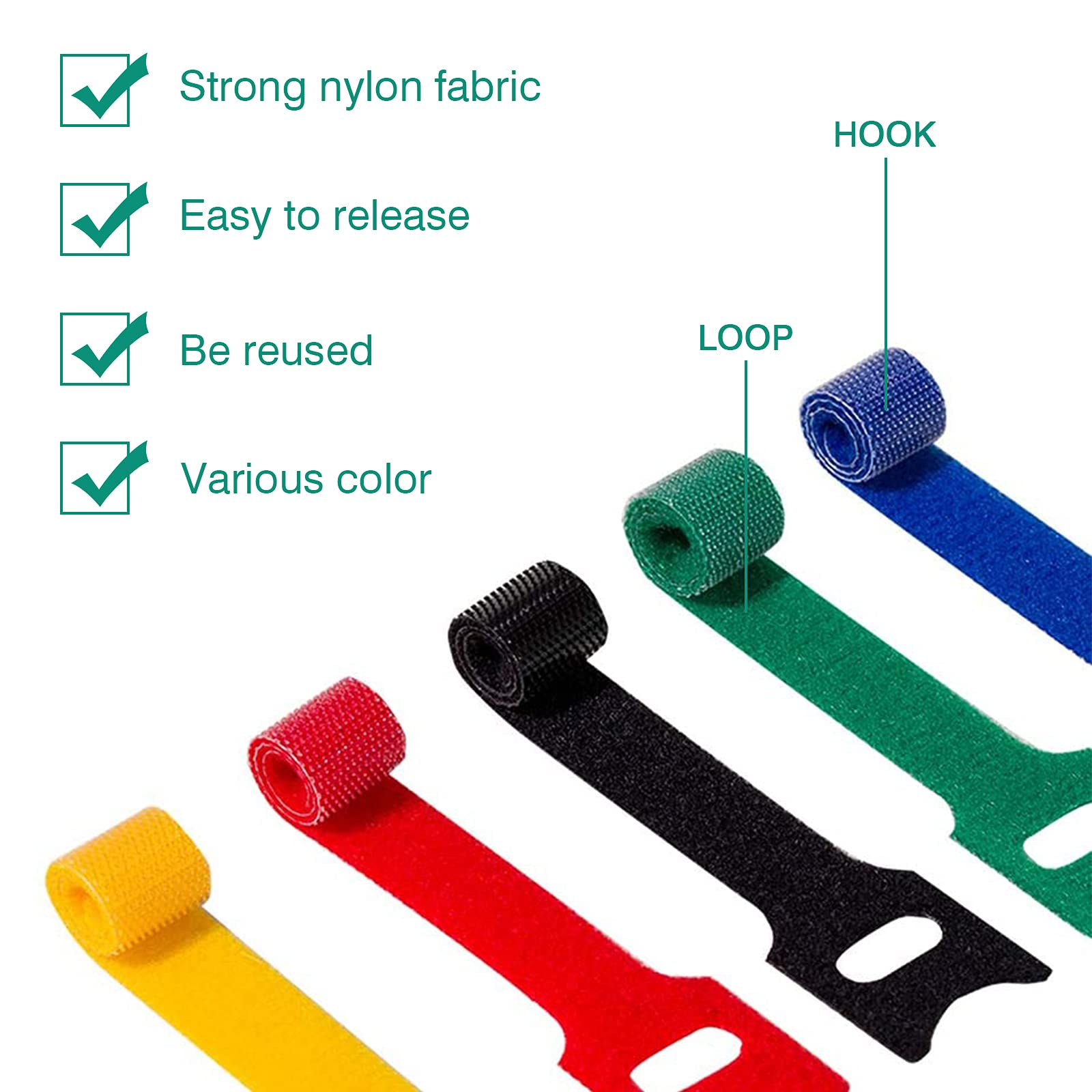 HASTHIP 30 PCS Cable Management Reusable Fastening Cable Ties Cable Organizer Used to Manage Fixed Computer Cables Plants Office Supplies Strong Nylon Material 5 Colors (30PCS)