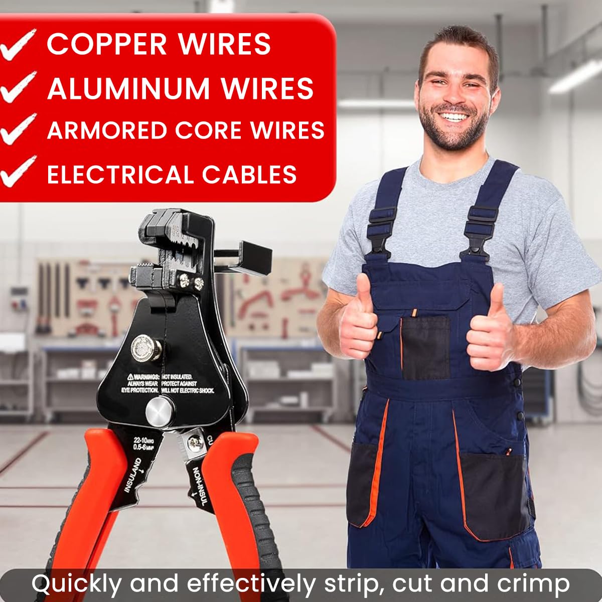 Serplex Automatic Wire Stripper Wire Cutter 3 in 1 Adjustable Wire Stripper Tool Wire Stripper and Cutter Wire Cutting Plier Wire Crimper Plier for 10-22 AWG Wire Solid and Stranded Electrical Wire