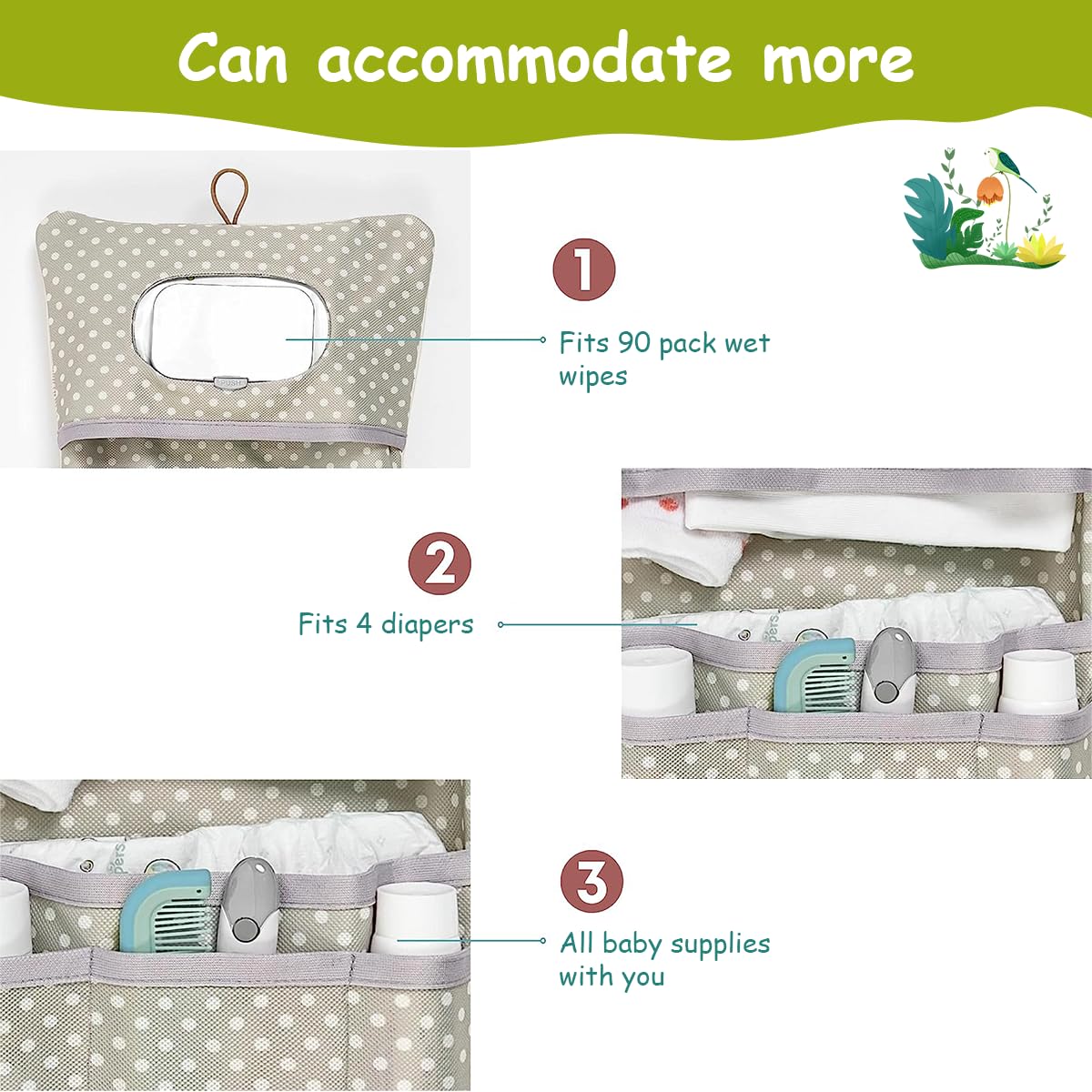SNOWIE SOFT Baby Small Diaper Bag Accessories, Diaper Pouch Organizer Hanging Portable Mini Diaper Bag, Foldable Baby Diapers Bag
