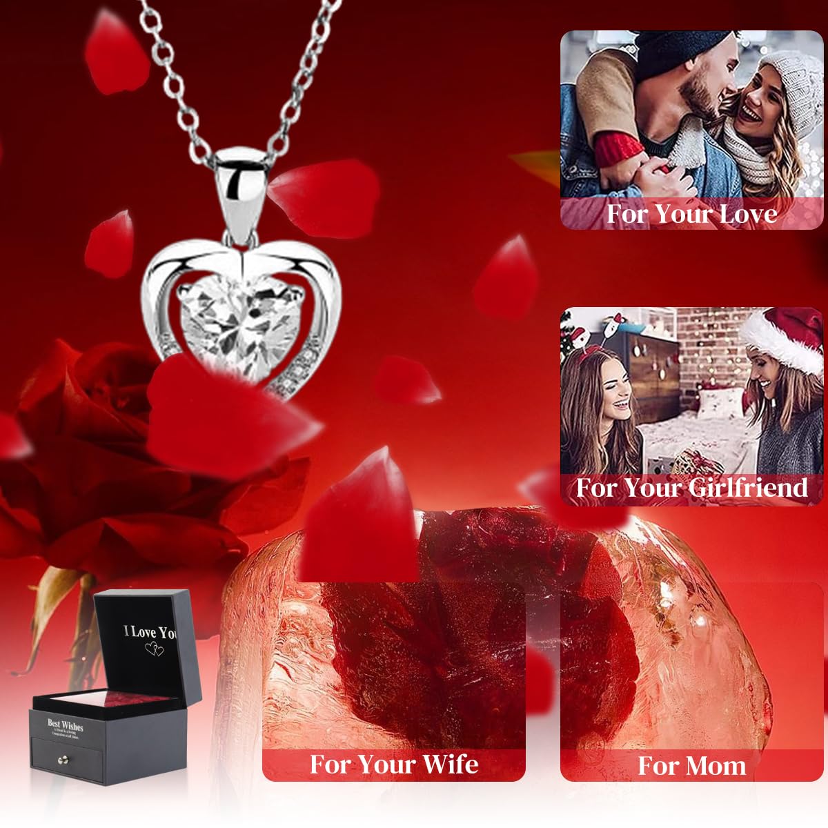 HASTHIP Gifts For Girlfriend, Wife, 9-Piece Preserved Red Rose with I Love You Necklace Eternal Flowers Rose for Mom Wife Girlfriend on Mothers Day Valentines Birthday Anniversary Romantic Gifts