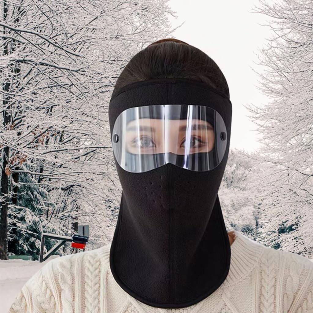 Proberos Face Mask for Bikers in Riding UV Protected, Winter Thermal Soft Face Mask Neck Gaiter Detachable HD Breathable Winter Warm Fleece Face Mask One Piece Warm Head Cover, Black