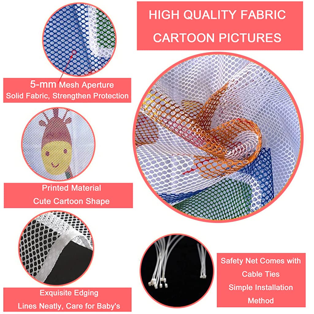 SNOWIE SOFT Baby Safety Net for Balcony Baby Protection Stairway Safety Net Protector with 25 Nylon Ropes and 15 Plastic Buckle Safety Banister Stair Mesh for Baby Toddler Decent Mesh Fabric, 3*0.79M
