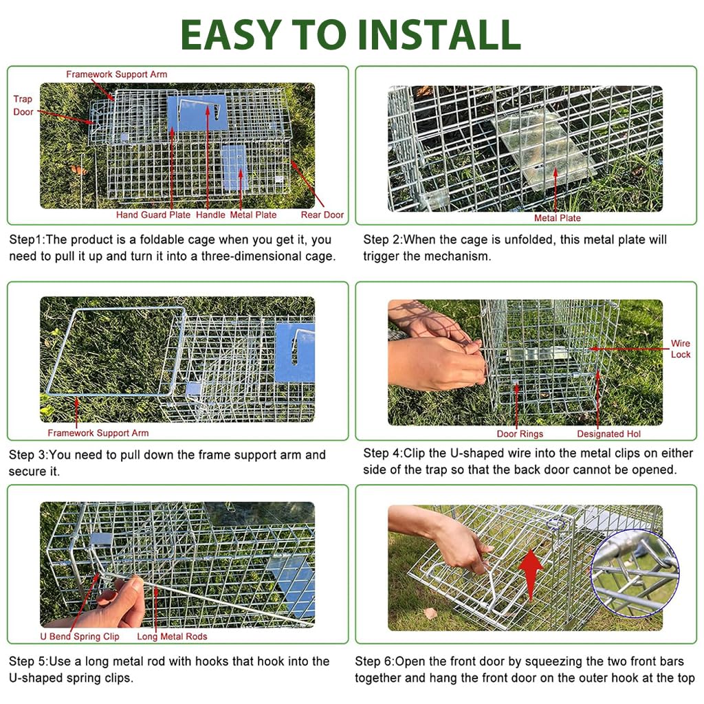Proberos Live Animal Cage Trap, One-Door Animal Trap forRabbits, Stray Cat, Squirrel, Raccoon, Mole, Release Cage with Handle for Urban Wildlife Rescue 24