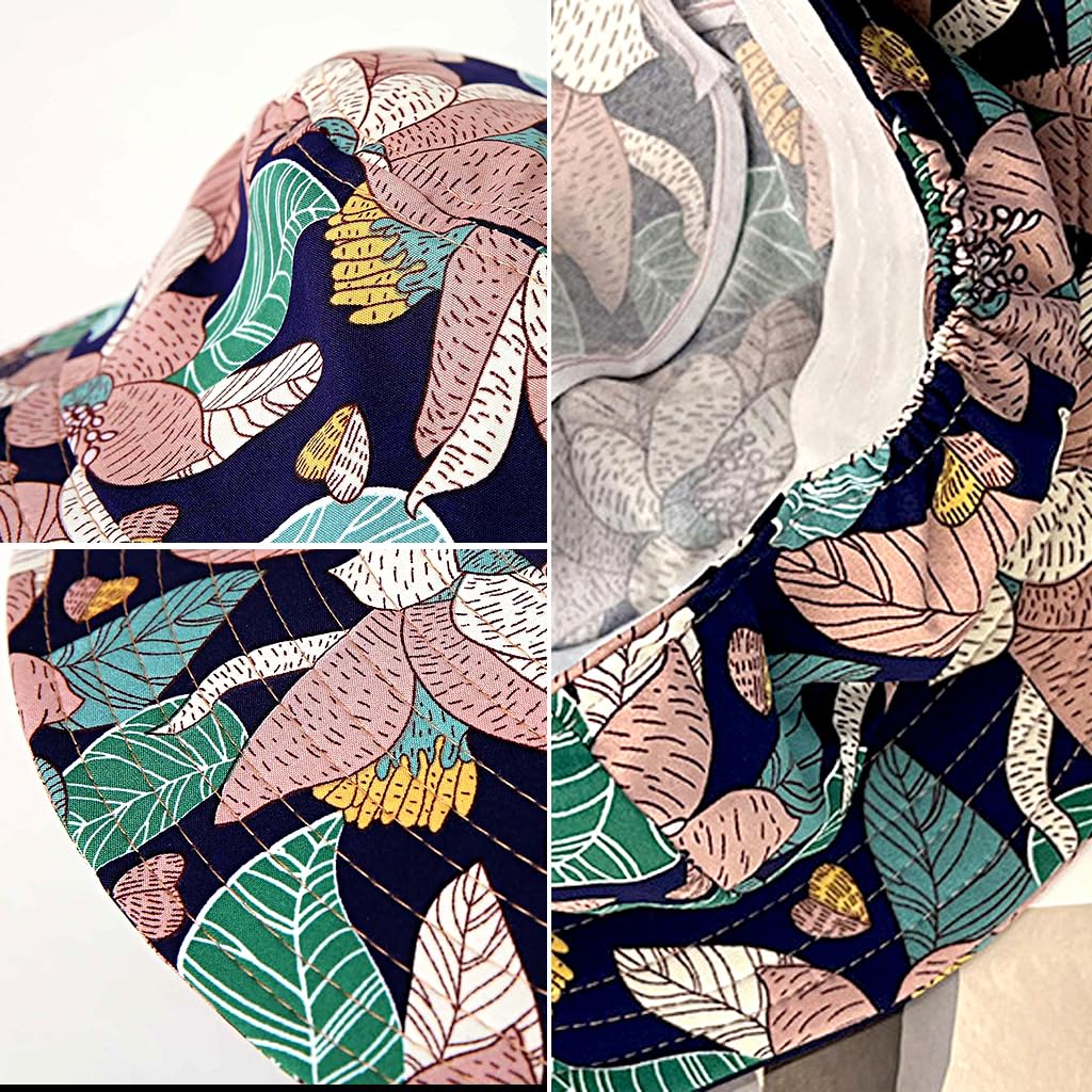 PALAY Bucket Hat for Women with Face Mask, One Piece Bucket Hats for Women, Fashion Leaf Prints Summer Sun Hats for Women UV Protection Wide Brim Outdoor Hat for Cycling, Fishing