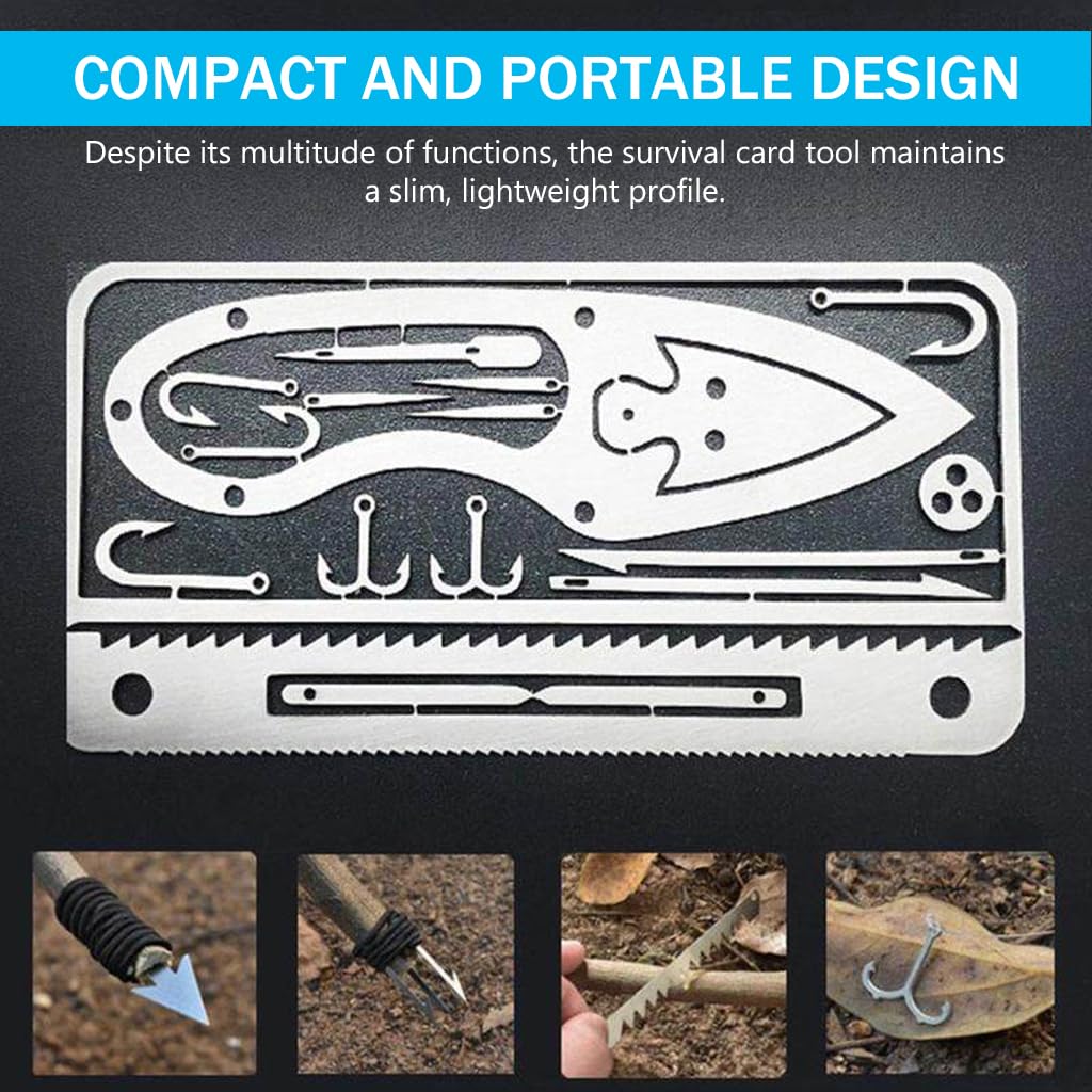 Proberos Survival Card 18-in-1 Fishhook Card Silver Stainless Steel Multifunctioal Fishhook Card Tool Fishing Tool Outdoor Camping Fishhook Card Tactical Utility Emergency Hiking Tool