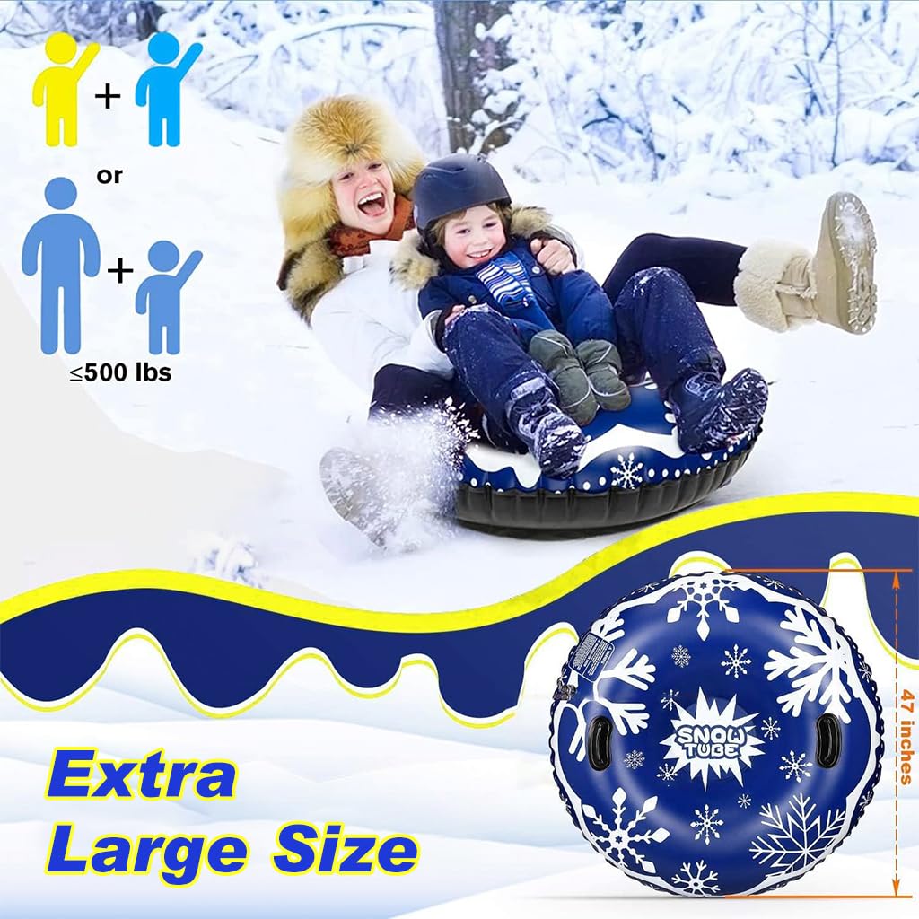 Proberos Inflatable Snow Tube 47 inches PVC Snow Tubing 0.8mm Thicken Wear Resistant Snow Tube with Handle Mountain Snow Tube for Kids, Adults Winter Portable Outdoor Snow Tube