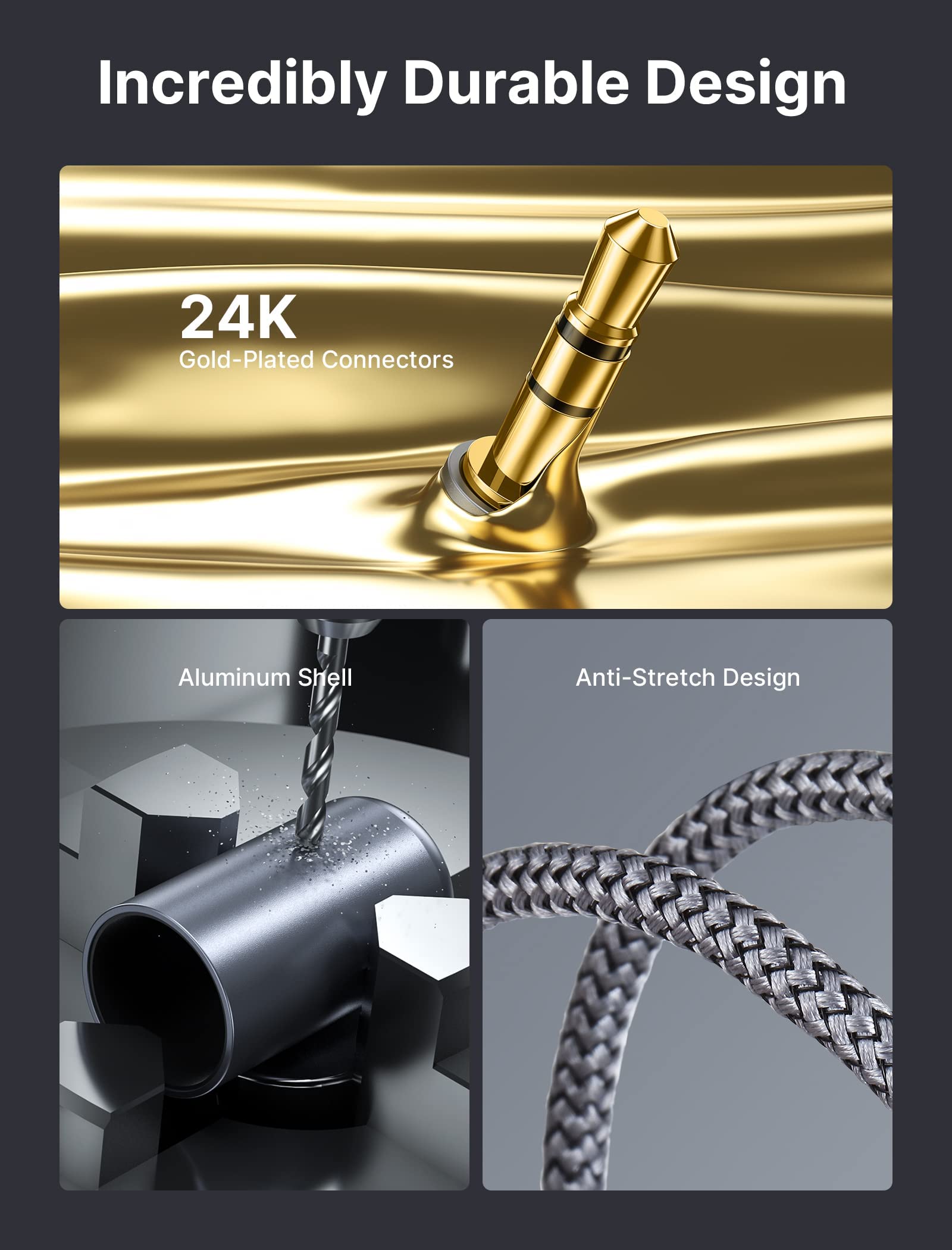 JSAUX 3.9Ft/1.2M RCA Audio Cable Nylon Braided RCA to 3.5mm Male Audio Cable, Hi-Fi Sound Y Adapter for Smartphone, MP3, Tablet, Speaker, HDTV, Gold-Plated Connector, Grey