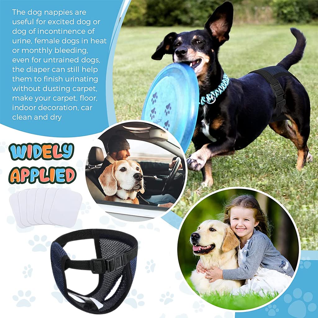 Qpets Female Dog Use Breathable Reusable Female Dogs Diapers with 3 Absorbption Cotton Pad Comfort Reusable Doggy Diapers for Female Dog, Puppy(Blue, XL, Recommended Waist 16''-21'')