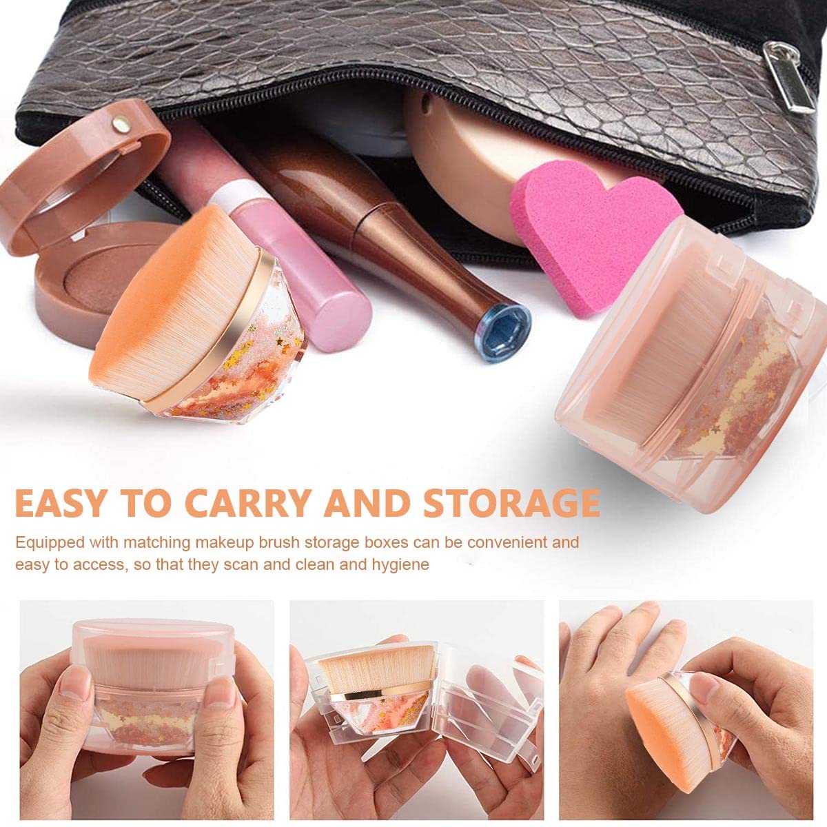 MAYCREATE Foundation Brush Flat Top Liquid Powder Makeup Brush Kabuki Face Blush Brush for Liquid & Cream, Flawless Blending Make Up Brush with Case