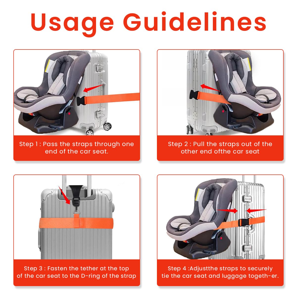 SNOWIE SOFT Adjustable Luggage Strap for Carry-on Luggage Baby Car Seat Fastening Belt Luggage Belt Prevents Slippery Utility All Purpose Luggage Belt Strap for Travel