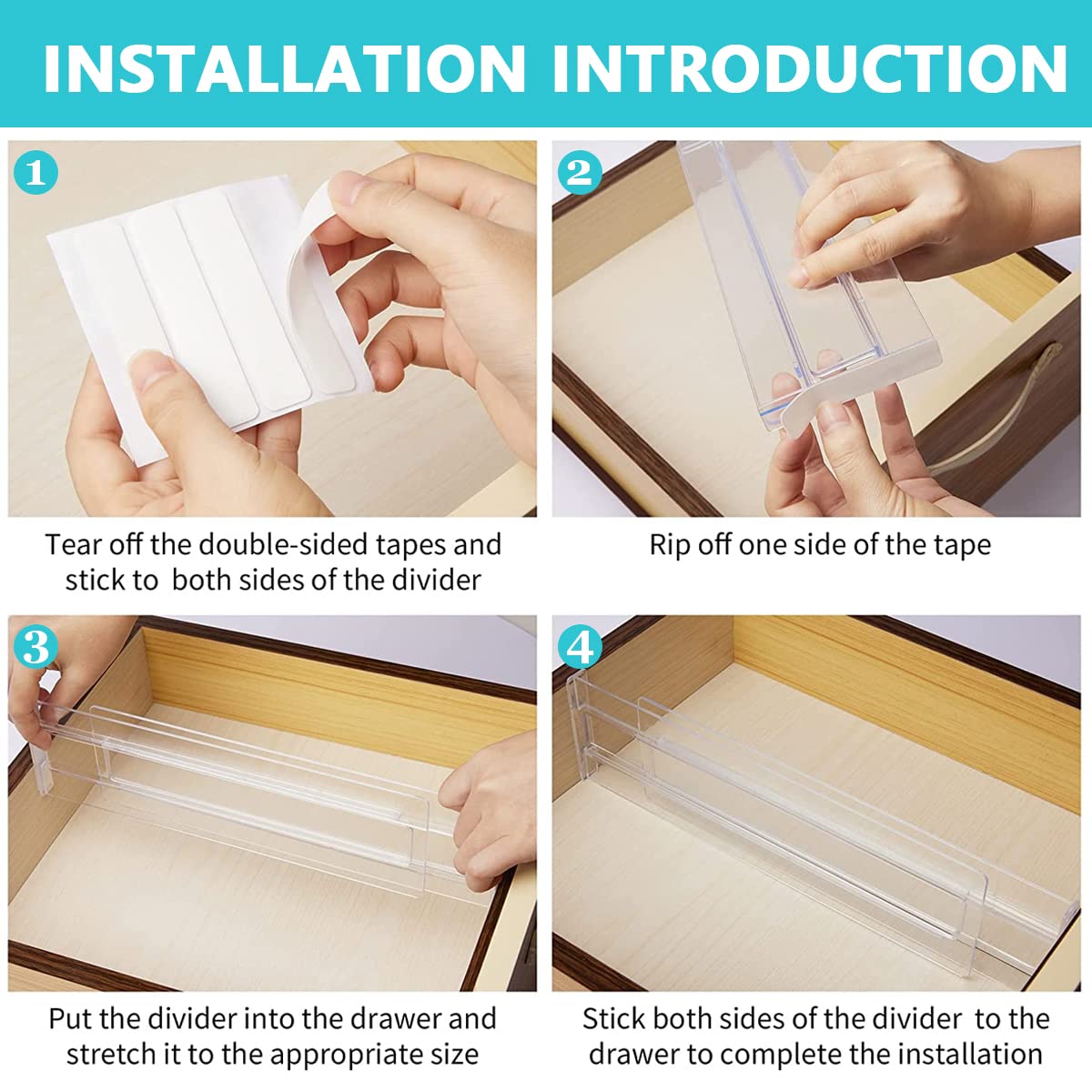 HASTHIP Drawer Dividers Organizers 4 Pack, Adjustable 3.2