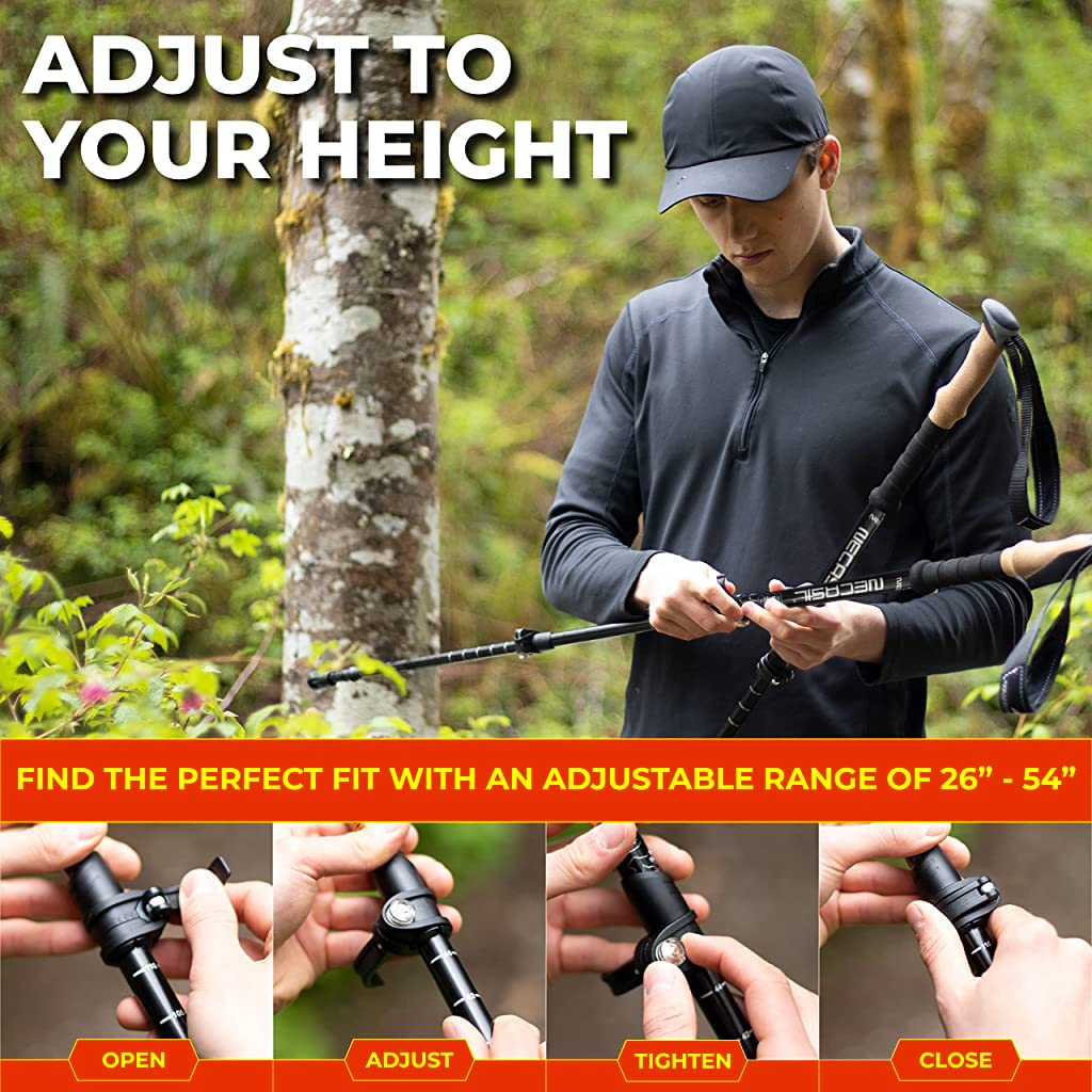Optifit Trekking Pole, 65-135cm Adjustable Height Trekking Pole, Collapsible Stick Adjustable Telescopic Walking Stick for Men Women with Quick Lock System, All Terrain (Pack of 2)