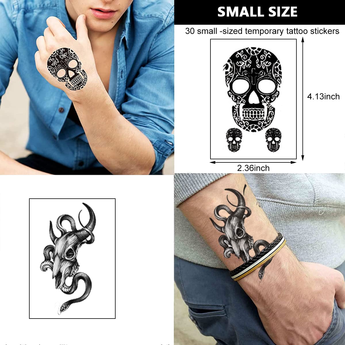 MAYCREATE 35 Sheets Temporary Tattoo Sticker For Men Black Tatto Sticker Beast on Arm Waterproof Large Tattoo Stickers Assorted Tatto Sticker
