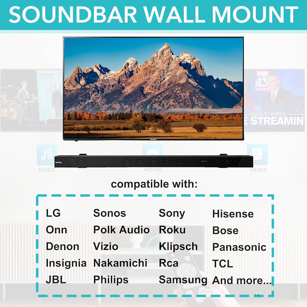ZORBES 2Pcs Soundbar Mount Wall Mount Metal Soundbar Wall Mount Adjustable Soundbar Metal Wall Mount with Screws & Installation Accessories Universal Wall Mount for Samsung HW-Q950A, Sony HT-A7000