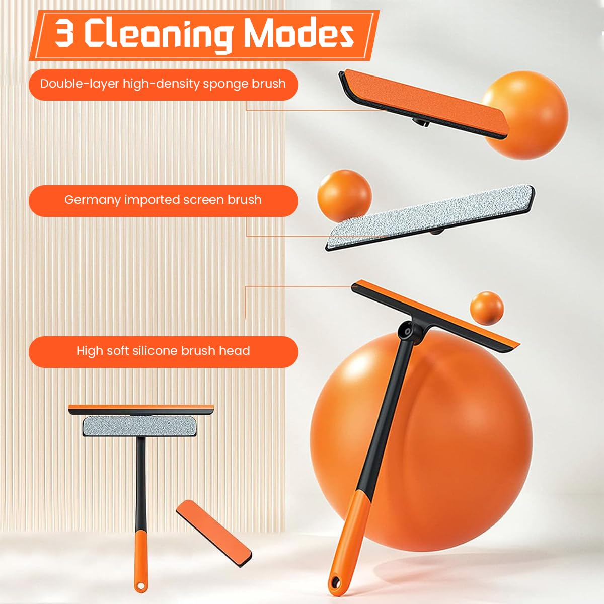 HASTHIP 3 in 1 Shower Squeegee Glass Window Cleaner Window Cleaning Brush Squeegee Glass Scraper Wiper Rotating Multifunctional Window Mesh Screen Clean