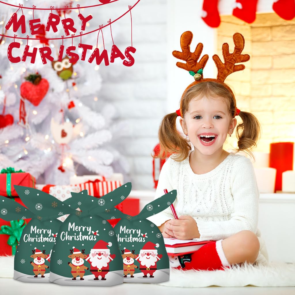 HASTHIP 50pcs Christmas Gift Bags Christmas Gift Packing Bags Christmas Candy Bags for Kids Treat Bags Party Favor Bags for Christmas Party, 13.8x23cm