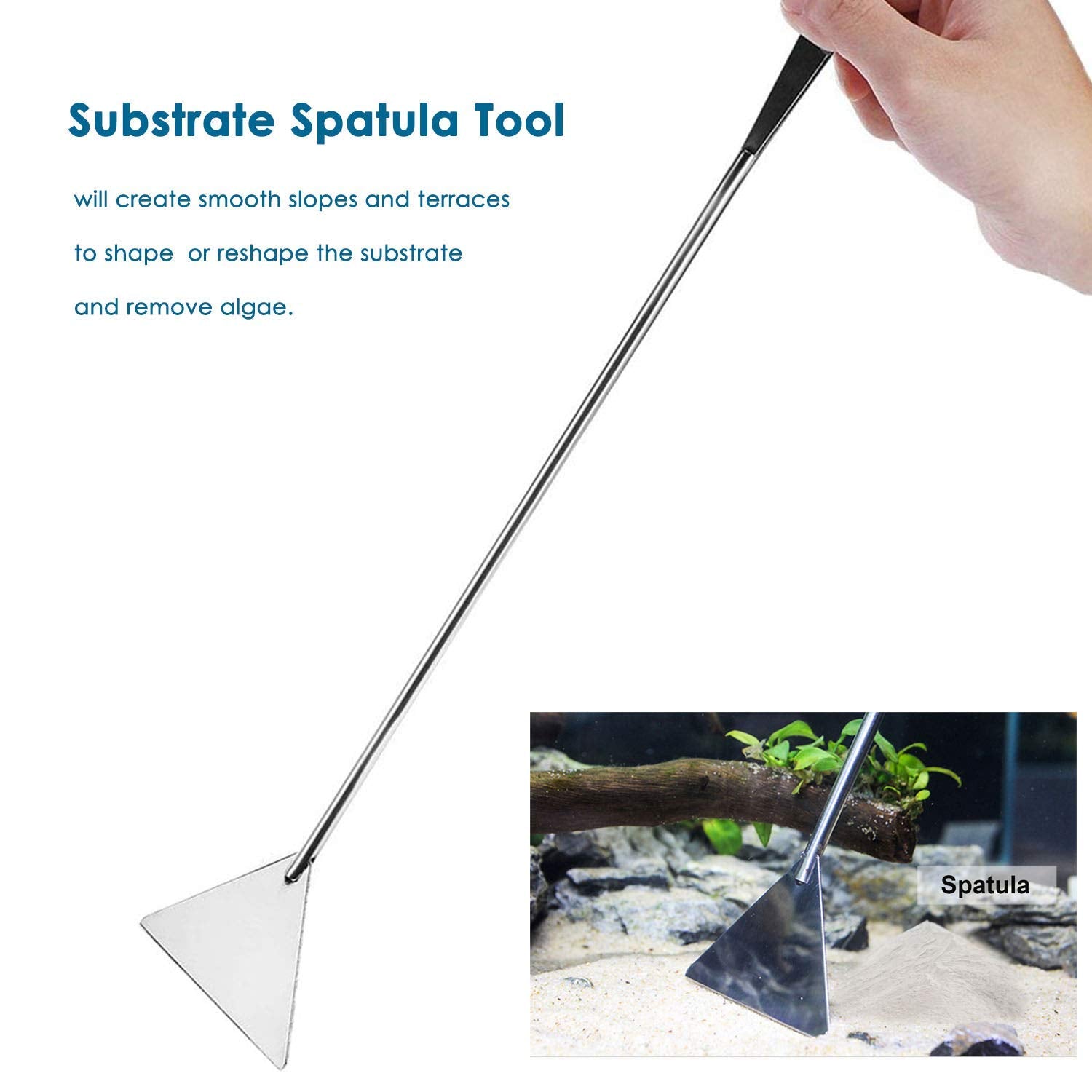 Qpets 5Pcs Aquarium Aquascaping Tools Kits, Long Stainless Steel Aquarium Plant Tool Aquarium Tweezers, Scissors, Spatula Tool Set, Bonsai Kit Algae Scrapers Aquarium Cleaning Kit for Fish Tank