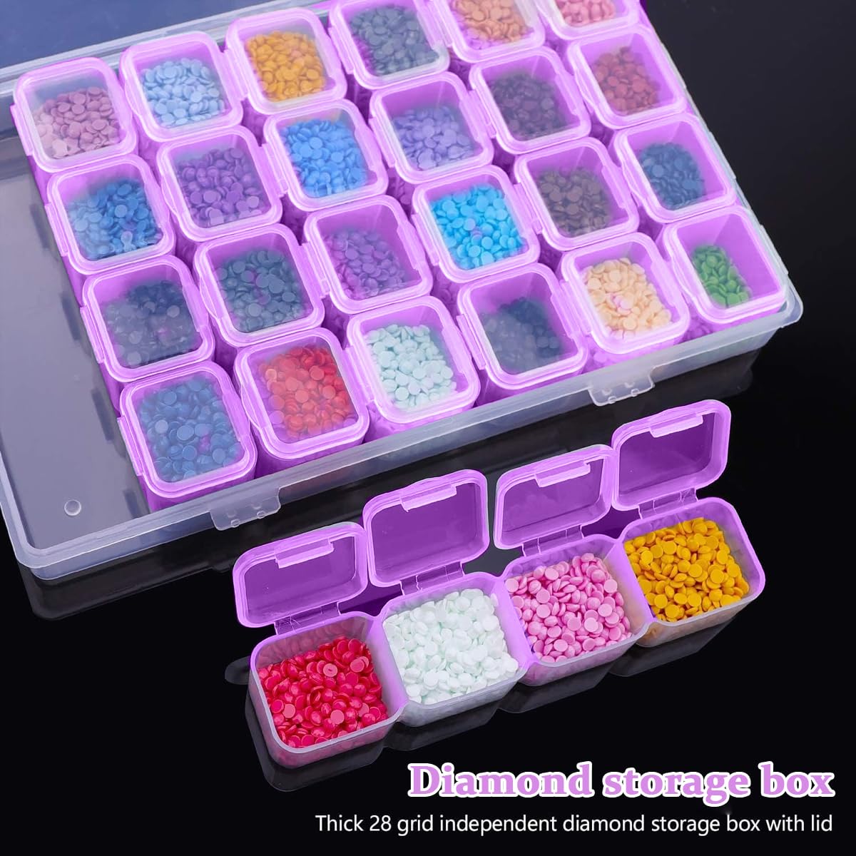 HASTHIP 46Pcs 5D DIY Diamond Painting Tools and Accessories Kits with Diamond Painting Trays and Pens, Tweezer, Clips, 28-grids Diamond Organizer, Diamond Art Painting Tool Kit (Without Diamonds)